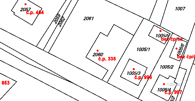 Bystřice nad Pernštejnem 335 na parcele st. 2060 v KÚ Bystřice nad Pernštejnem, Katastrální mapa