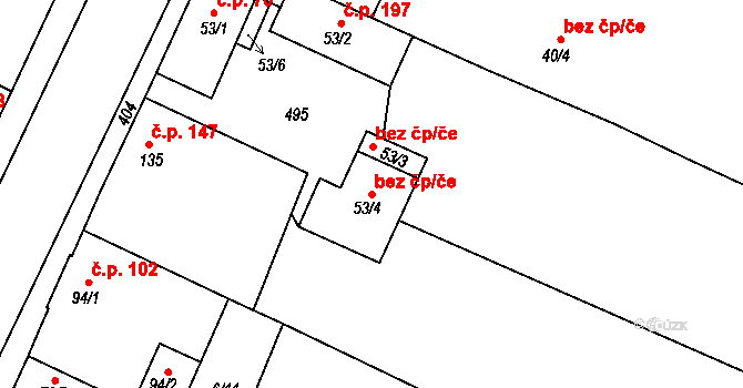 Nový Bydžov 40288943 na parcele st. 53/4 v KÚ Chudonice, Katastrální mapa