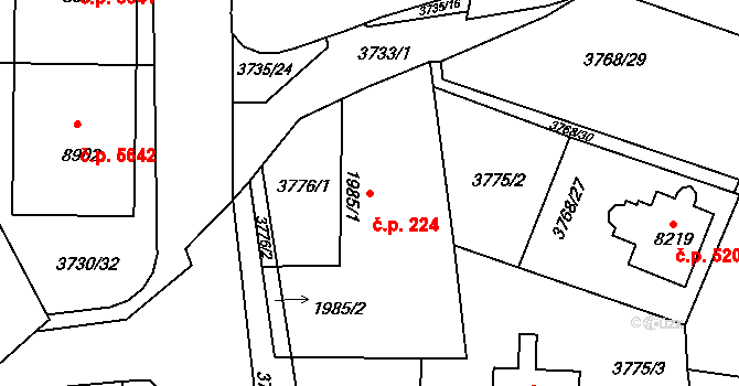 Zlín 224 na parcele st. 1985/1 v KÚ Zlín, Katastrální mapa