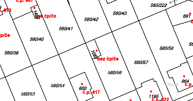 Třebíč 44159943 na parcele st. 1083 v KÚ Podklášteří, Katastrální mapa