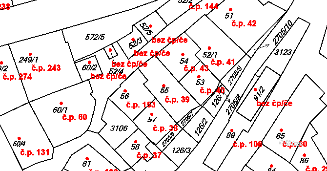 Zlechov 39 na parcele st. 55 v KÚ Zlechov, Katastrální mapa
