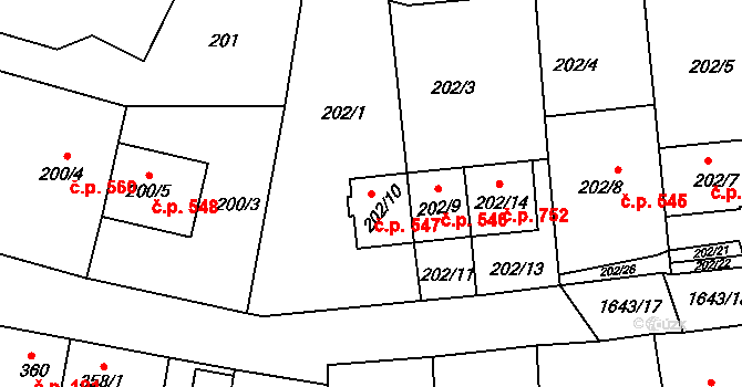 Drnovice 547 na parcele st. 202/10 v KÚ Drnovice u Vyškova, Katastrální mapa