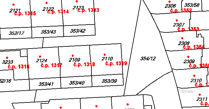 Milevsko 1319 na parcele st. 2110 v KÚ Milevsko, Katastrální mapa