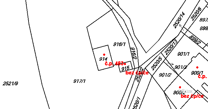 Rapotín 483 na parcele st. 914 v KÚ Rapotín, Katastrální mapa