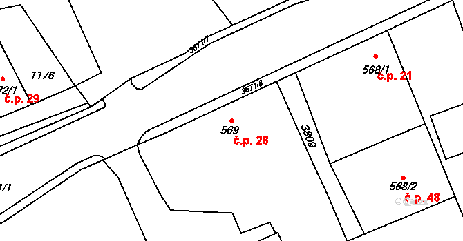 Jezbiny 28, Jaroměř na parcele st. 569 v KÚ Jezbiny, Katastrální mapa