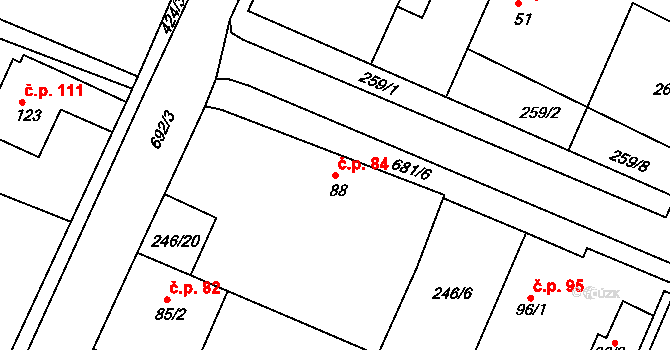 Voleč 84 na parcele st. 88 v KÚ Voleč, Katastrální mapa