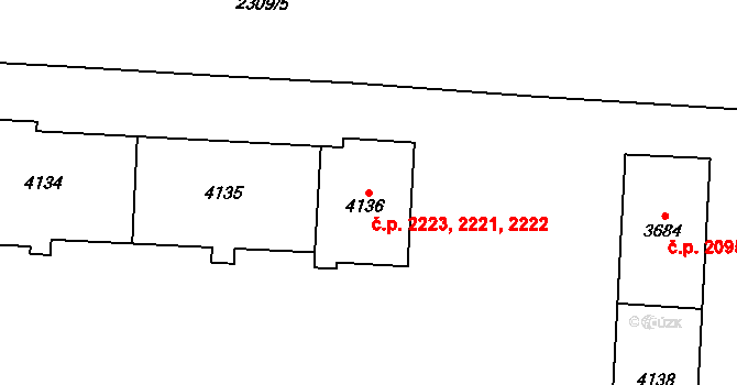 Zelené Předměstí 2221,2222,2223, Pardubice na parcele st. 4134 v KÚ Pardubice, Katastrální mapa