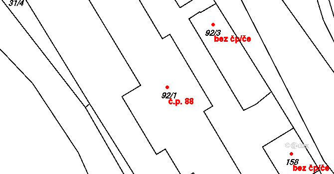 Bohumilice 88 na parcele st. 92/1 v KÚ Bohumilice v Čechách, Katastrální mapa