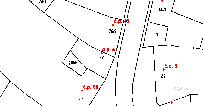Želeč 57, Měcholupy na parcele st. 77 v KÚ Želeč u Žatce, Katastrální mapa