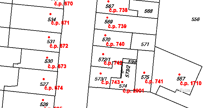 Louny 742 na parcele st. 572/1 v KÚ Louny, Katastrální mapa