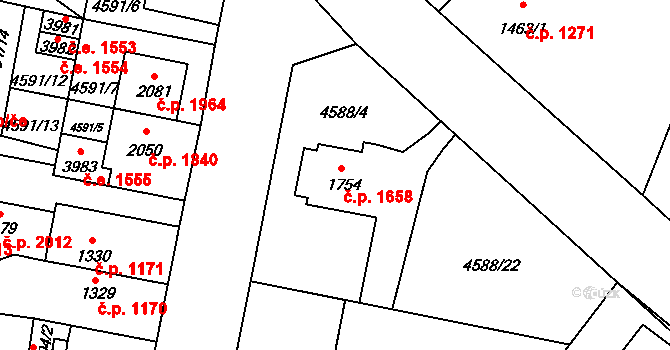 Žatec 1658 na parcele st. 1754/1 v KÚ Žatec, Katastrální mapa