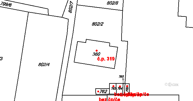 Libouchec 319 na parcele st. 360 v KÚ Libouchec, Katastrální mapa