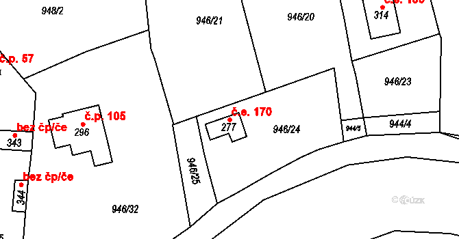 Stadice 170, Řehlovice na parcele st. 277 v KÚ Stadice, Katastrální mapa