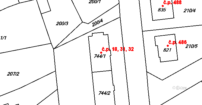 Golčův Jeníkov 18,31,32 na parcele st. 744/1 v KÚ Golčův Jeníkov, Katastrální mapa