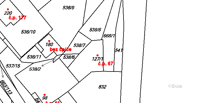 Pohled 67 na parcele st. 127/1 v KÚ Pohled, Katastrální mapa