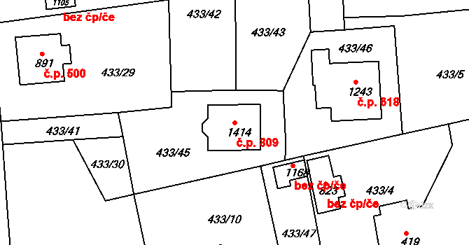 Šťáhlavy 809 na parcele st. 1414 v KÚ Šťáhlavy, Katastrální mapa