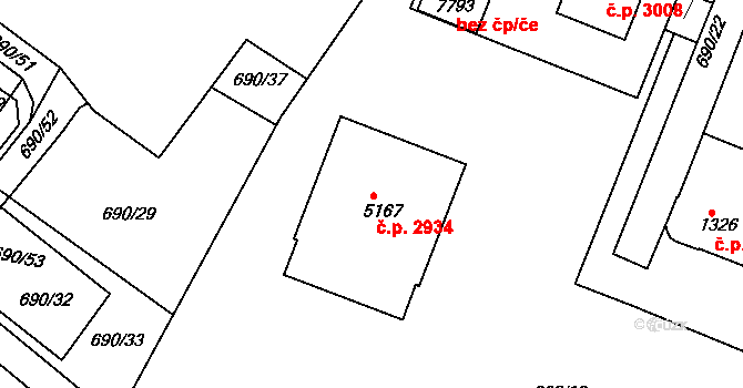 Havlíčkův Brod 2934 na parcele st. 5167 v KÚ Havlíčkův Brod, Katastrální mapa