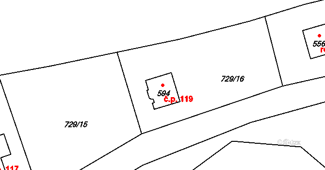 Kunratice u Cvikova 119 na parcele st. 594 v KÚ Kunratice u Cvikova, Katastrální mapa