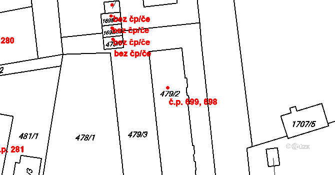 Dobruška 698,699 na parcele st. 479/2 v KÚ Dobruška, Katastrální mapa
