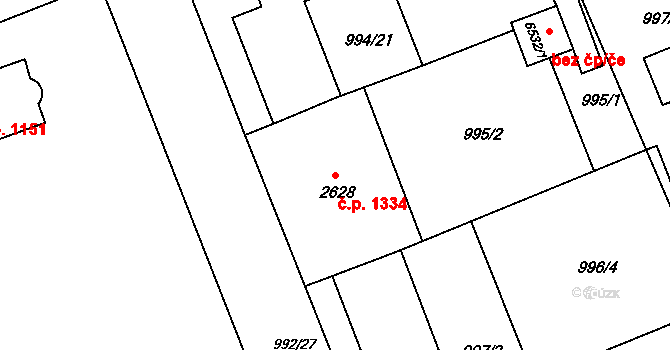 Kroměříž 1334 na parcele st. 2628 v KÚ Kroměříž, Katastrální mapa