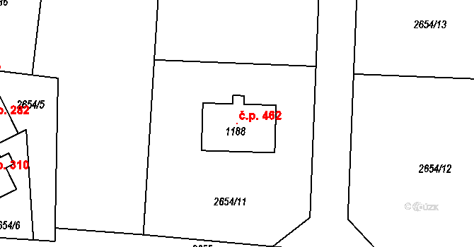 Komorní Lhotka 462 na parcele st. 1188 v KÚ Komorní Lhotka, Katastrální mapa