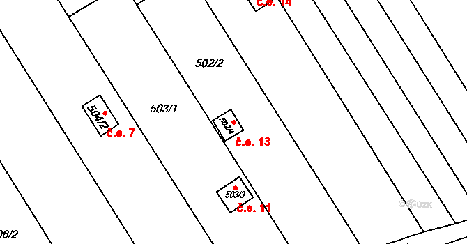 Přerov VIII-Henčlov 13, Přerov na parcele st. 502/4 v KÚ Henčlov, Katastrální mapa