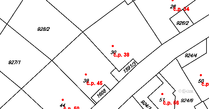 Prachomety 38, Toužim na parcele st. 30 v KÚ Prachomety, Katastrální mapa