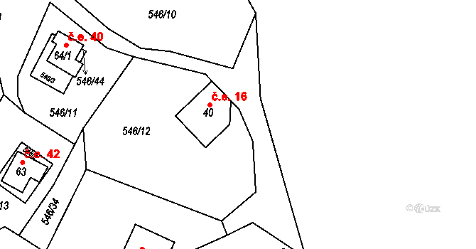 Beranovec 16, Suchá na parcele st. 40 v KÚ Beranovec, Katastrální mapa