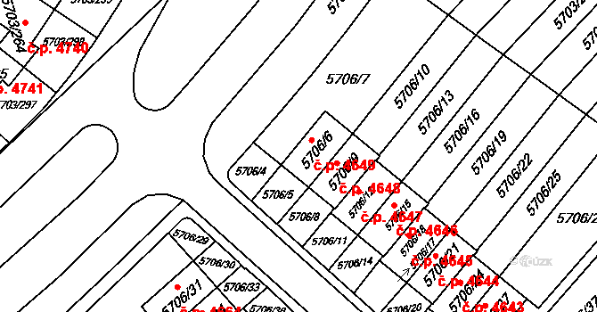 Jihlava 4649 na parcele st. 5706/6 v KÚ Jihlava, Katastrální mapa