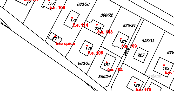 Sedlčánky 105, Čelákovice na parcele st. 179 v KÚ Sedlčánky, Katastrální mapa