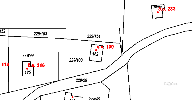 Hostěradice 130, Kamenný Přívoz na parcele st. 162 v KÚ Hostěradice, Katastrální mapa