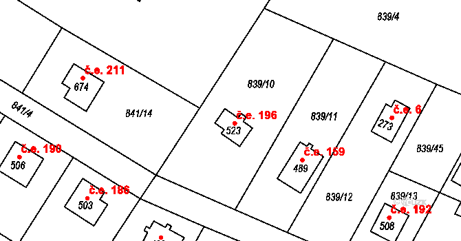 Družec 196 na parcele st. 523 v KÚ Družec, Katastrální mapa