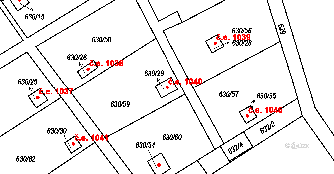 Arnultovice 1040, Nový Bor na parcele st. 630/29 v KÚ Arnultovice u Nového Boru, Katastrální mapa