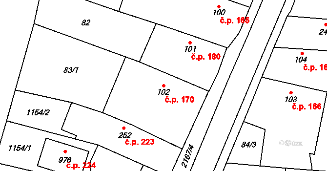 Dašice 170 na parcele st. 102 v KÚ Dašice, Katastrální mapa