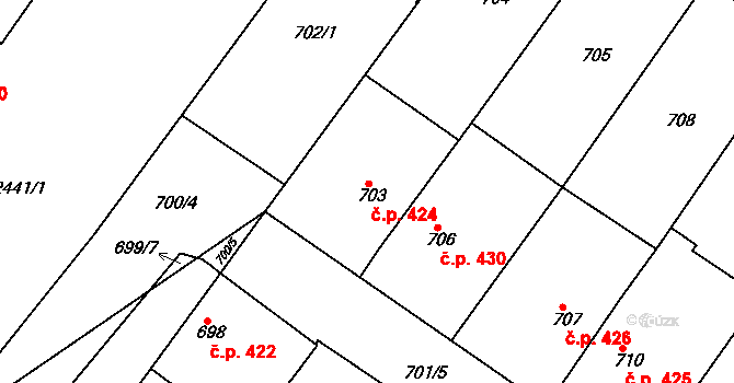 Svatobořice 424, Svatobořice-Mistřín na parcele st. 703 v KÚ Svatobořice, Katastrální mapa