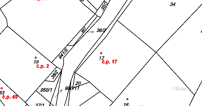 Panské Dubenky 17 na parcele st. 17 v KÚ Panské Dubenky, Katastrální mapa