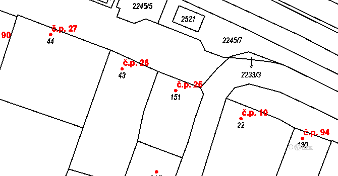 Troubky 25, Troubky-Zdislavice na parcele st. 151 v KÚ Troubky, Katastrální mapa