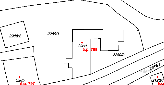 Pod Cvilínem 798, Krnov na parcele st. 2288 v KÚ Opavské Předměstí, Katastrální mapa