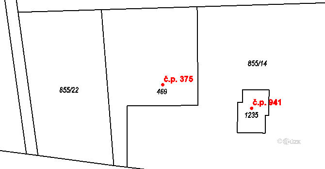 Kozlovice 375 na parcele st. 469 v KÚ Kozlovice, Katastrální mapa