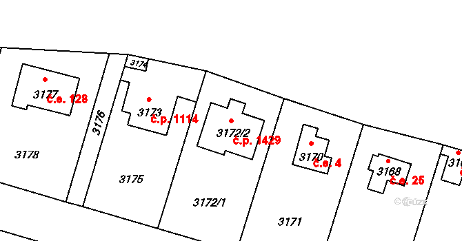 Úvaly 1429 na parcele st. 3172/2 v KÚ Úvaly u Prahy, Katastrální mapa