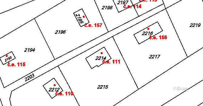 Hlubočky 111 na parcele st. 2214 v KÚ Hlubočky, Katastrální mapa