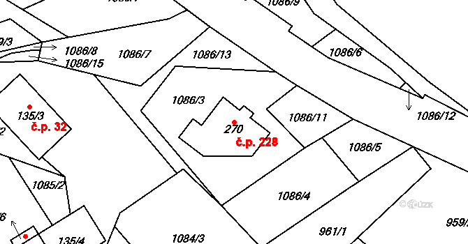 Chuchelna 228 na parcele st. 270 v KÚ Chuchelna, Katastrální mapa