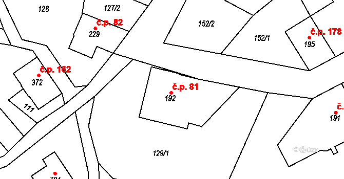 Vysoké nad Jizerou 81 na parcele st. 192 v KÚ Vysoké nad Jizerou, Katastrální mapa