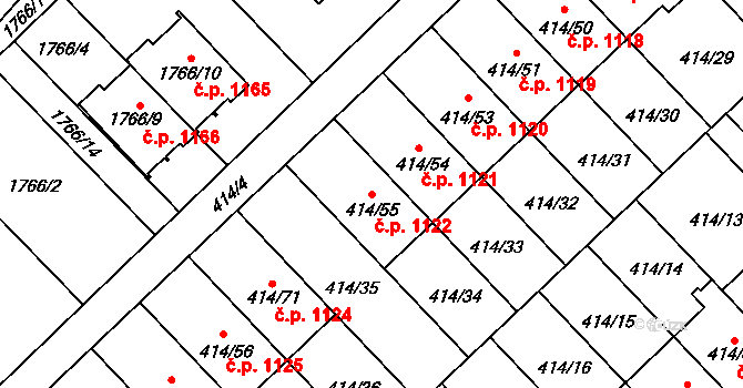 Poruba 1122, Orlová na parcele st. 414/55 v KÚ Poruba u Orlové, Katastrální mapa