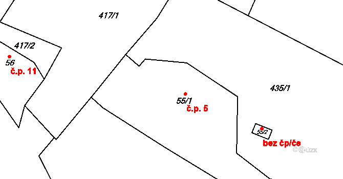 Libín 5, Šárovcova Lhota na parcele st. 55/1 v KÚ Šárovcova Lhota, Katastrální mapa