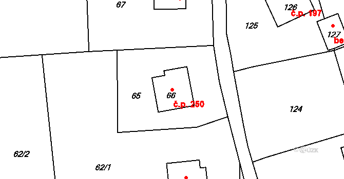 Brná 250, Ústí nad Labem na parcele st. 66 v KÚ Brná nad Labem, Katastrální mapa