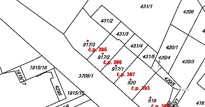 Žichlínské Předměstí 386, Lanškroun na parcele st. 917/2 v KÚ Lanškroun, Katastrální mapa