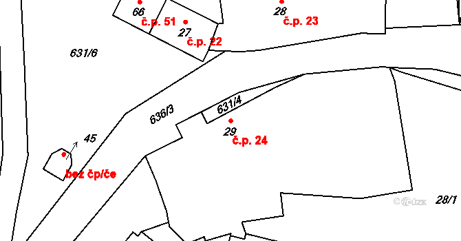 Střelskohoštická Lhota 24, Střelské Hoštice na parcele st. 29 v KÚ Střelskohoštická Lhota, Katastrální mapa