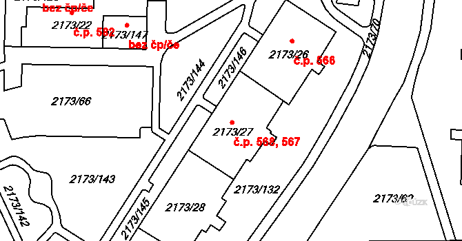 Klášterec nad Ohří 567 na parcele st. 2173/27 v KÚ Klášterec nad Ohří, Katastrální mapa