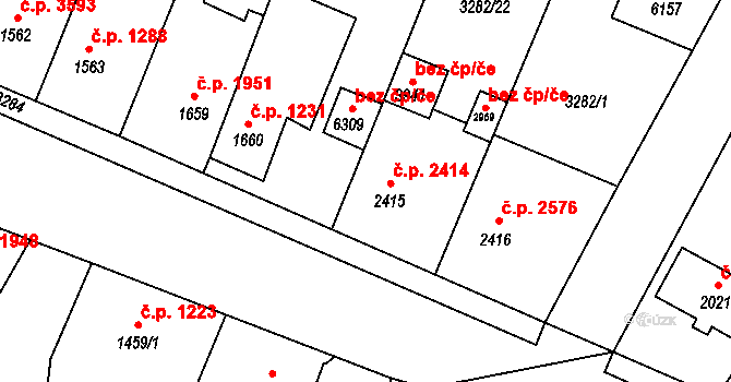 Břeclav 2414 na parcele st. 2415 v KÚ Břeclav, Katastrální mapa